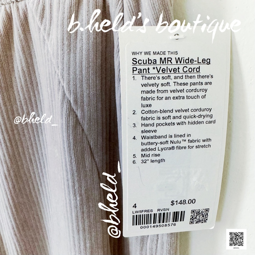 lululemon Scuba Mid-Rise Wide-Leg Pant *Velvet Cord in Riverstone Tan Size 4 NWT - Picture 3 of 16